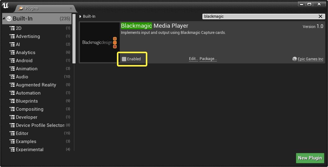 Enable the Blackmagic Media Player Plugin