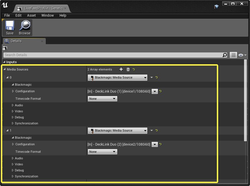 Media Profile for live feeds