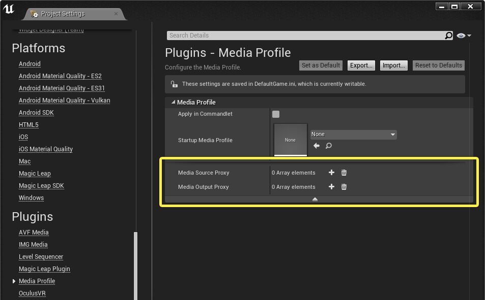 Media Profile settings