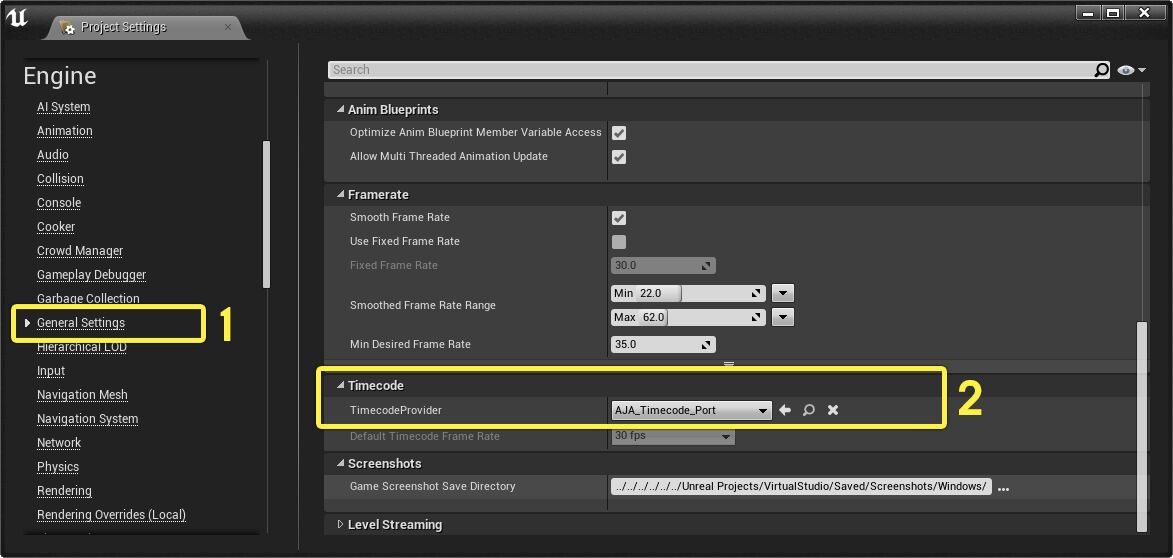 Set the TimecodeProvider in the Project Settings