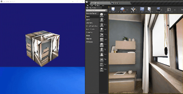 虚幻将其视口发送到外部应用程序，在旋转立方体上渲染为纹理