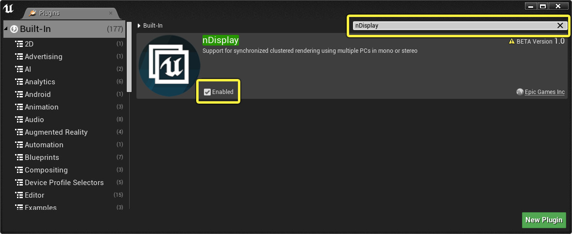 Enable the nDisplay Plugin