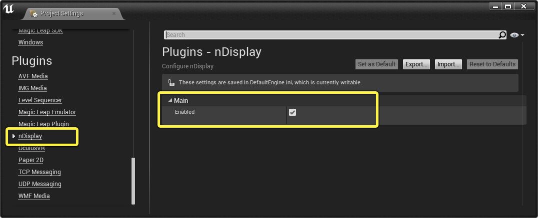 nDisplay Project Settings