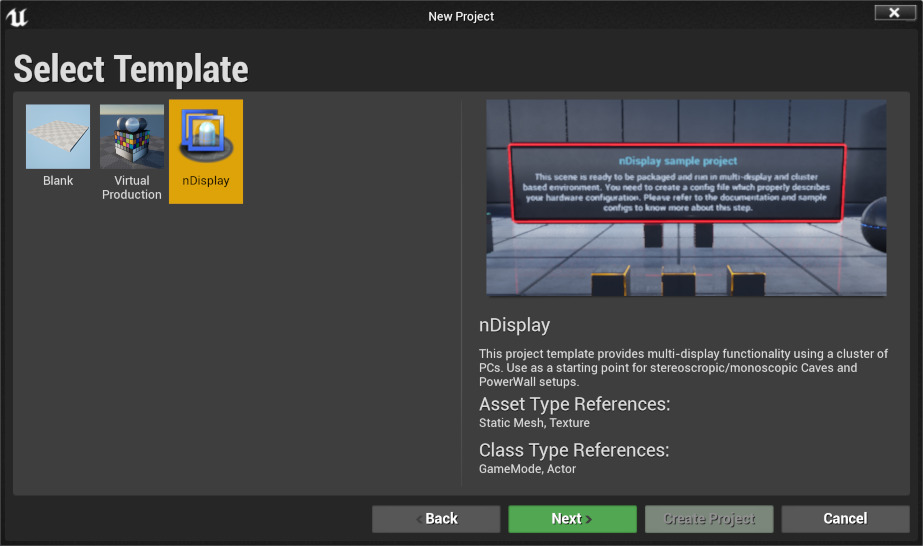 Create an nDisplay Project from the Template