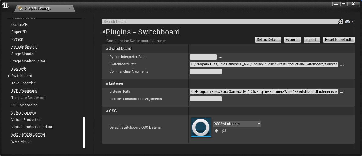 Switchboard插件设置